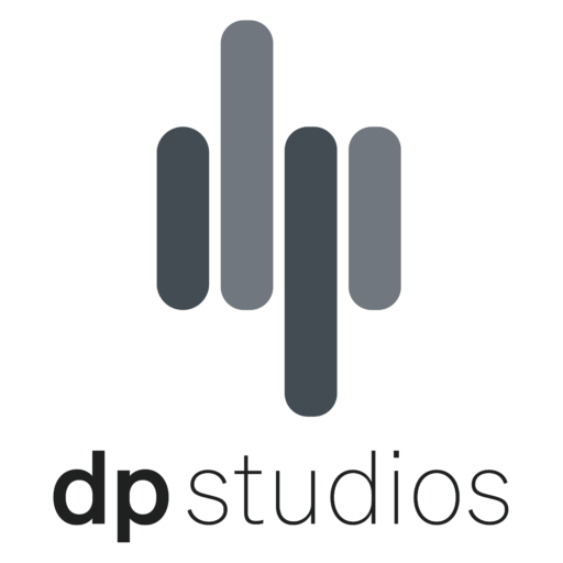 Wort- und Bildmarke "dp studios", mit schwarzem Schriftzug